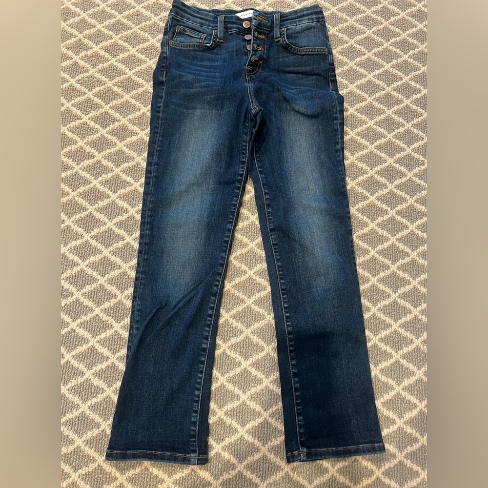 Flying Monkey Crop Button Fly Jeans Size 25 Stretchy EUC
